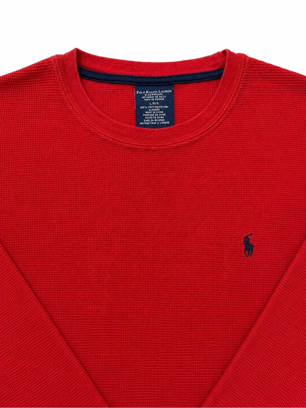Polo by Ralph Lauren Red Waffle Knit Crewneck Sweater with Navy Polo Pony - Picture 2 of 2